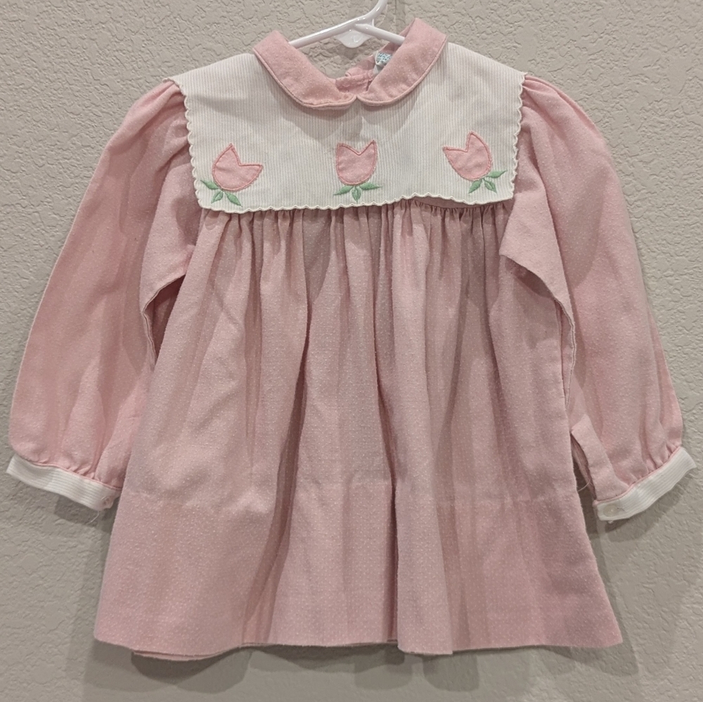 Vintage 70s Pink Polka Dot Tulip Dress 2T